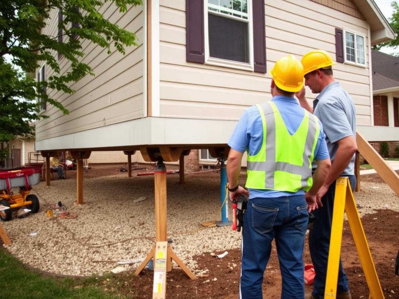 U.S. Foundation Repair Solutions crew leveling a North Texas home